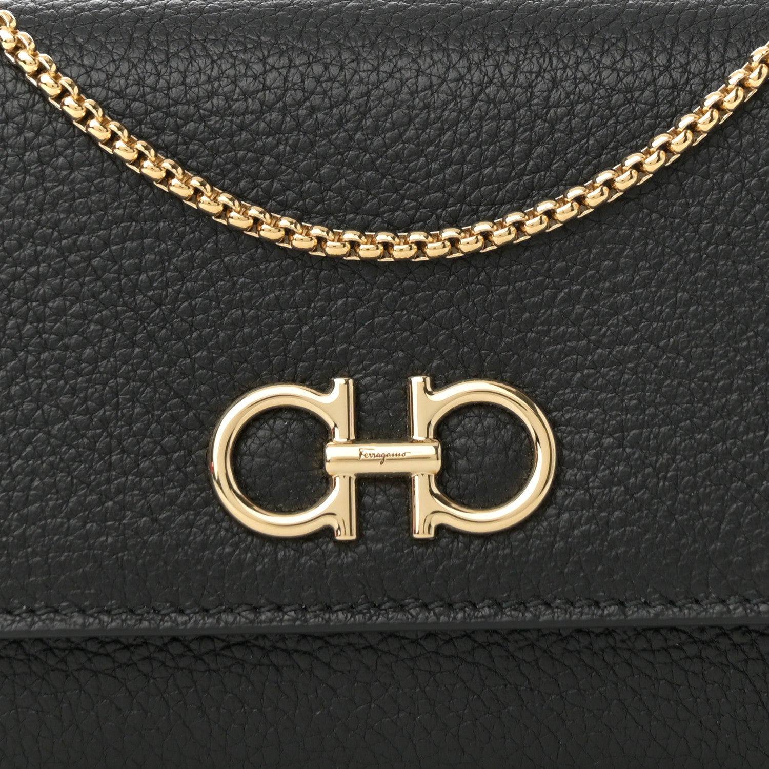 Salvatore Ferragamo Hammered Calfskin Gancini Wallet On Chain Black 8 of 11