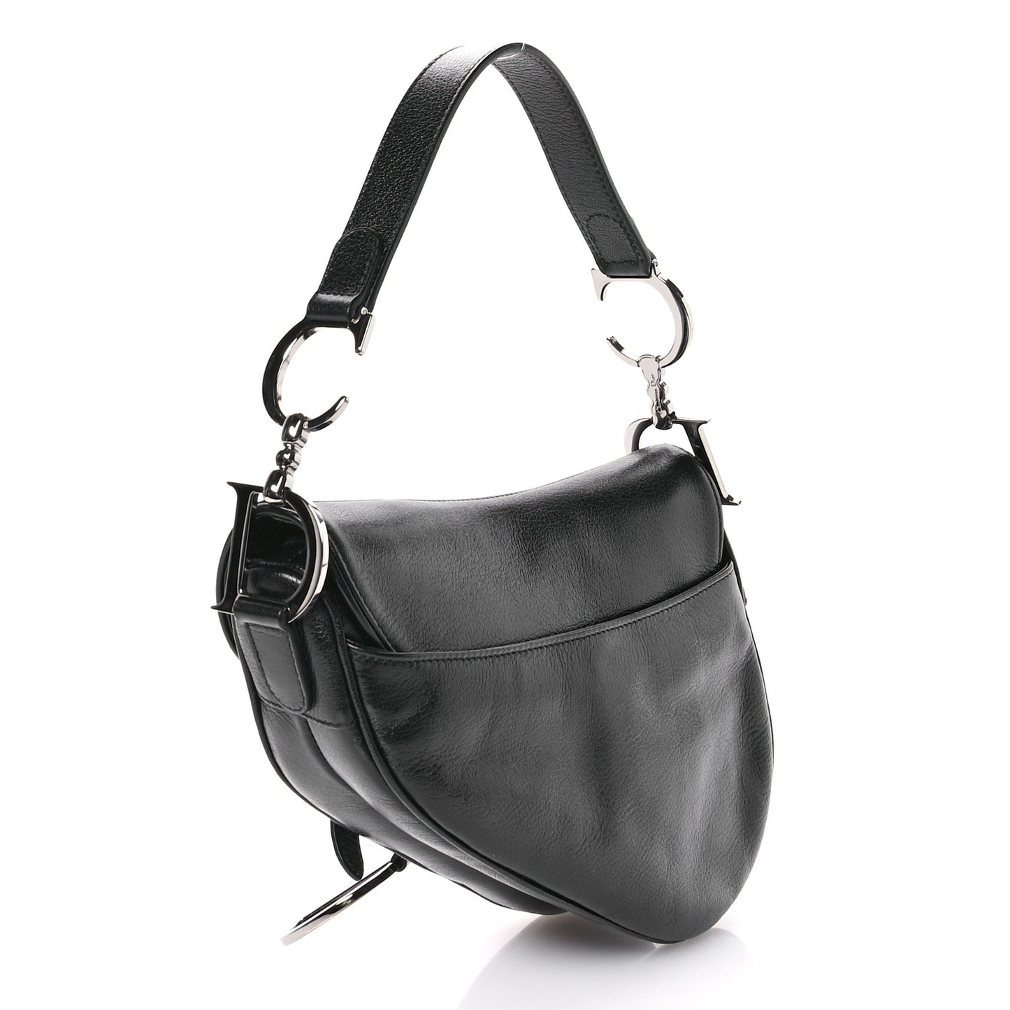 Shiny Goatskin Saddle Bag Black
