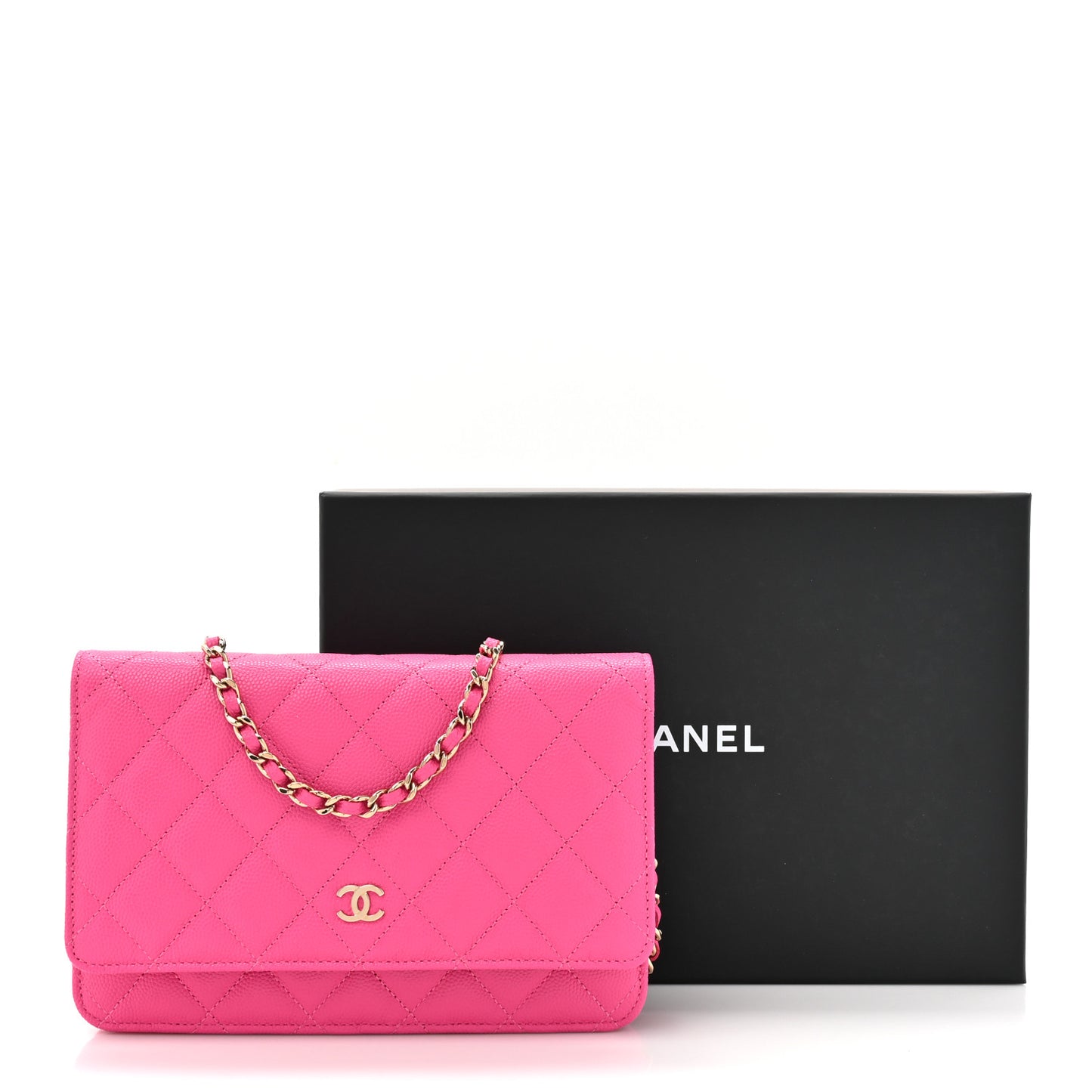 Caviar Quilted Wallet on Chain WOC Fuchsia