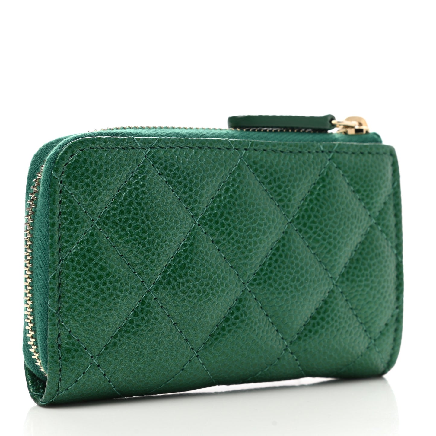 Metallic Caviar Quilted Zipped Key Holder Case Green