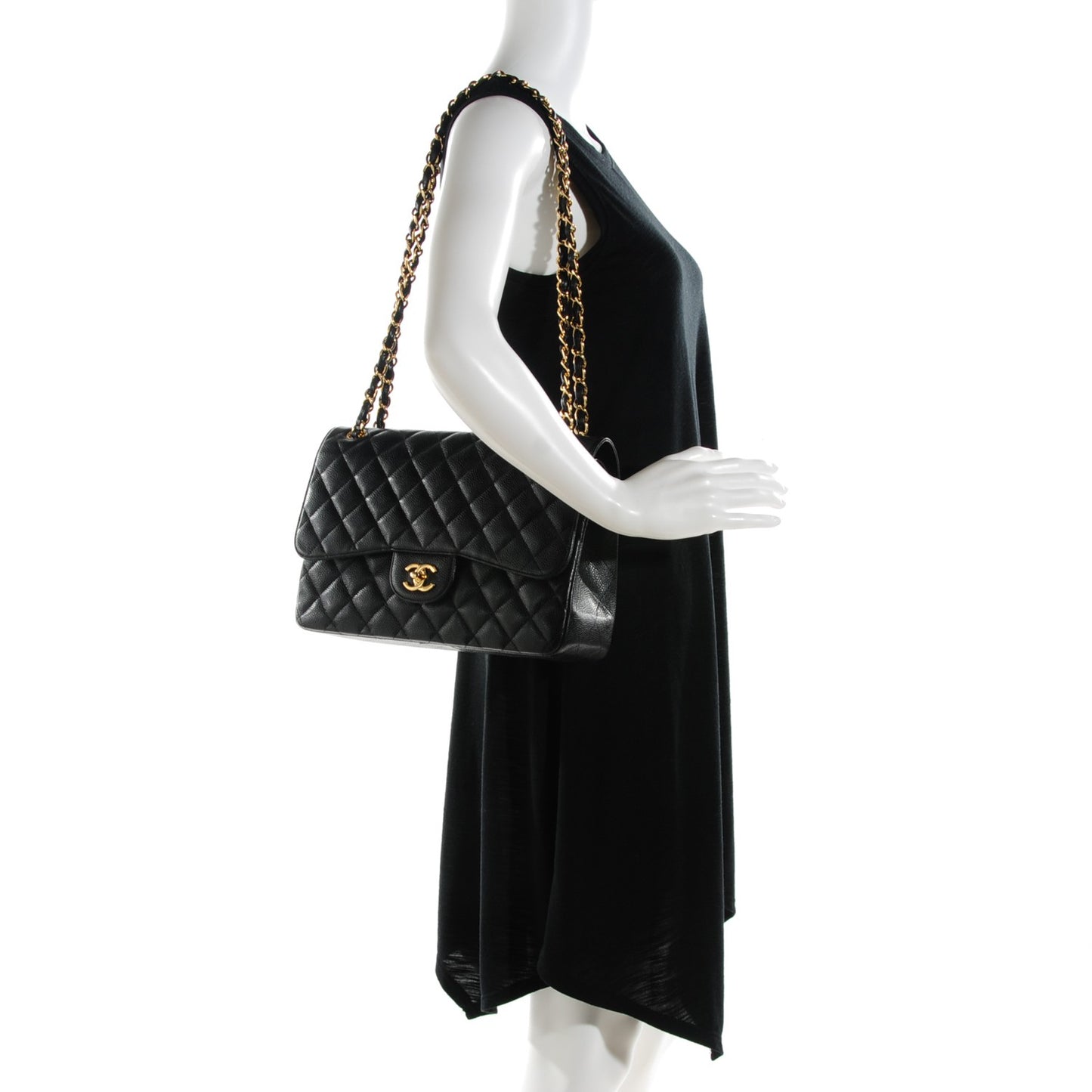 Caviar Quilted Jumbo Double Flap Black