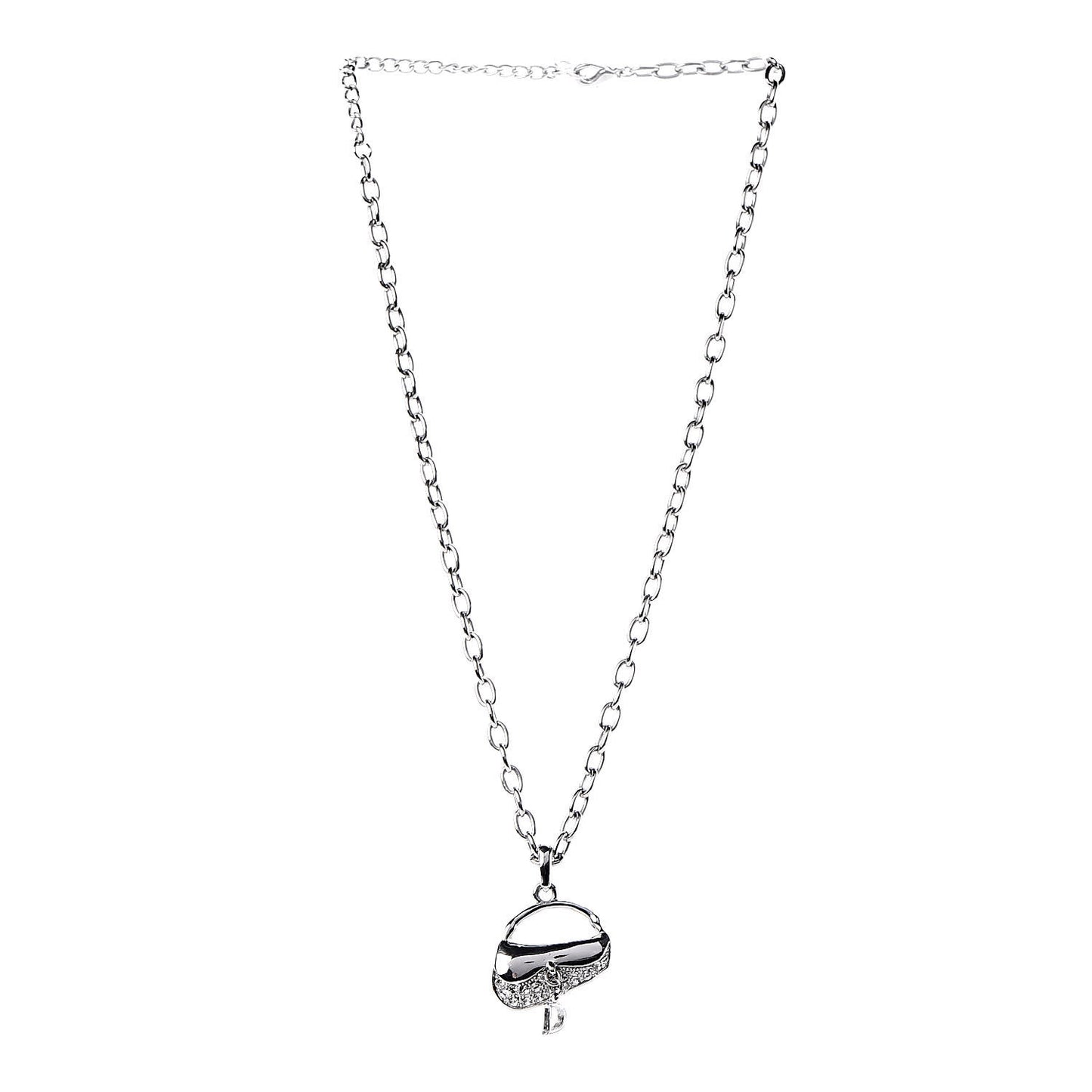 Crystal Saddle Bag Pendant Necklace Silver