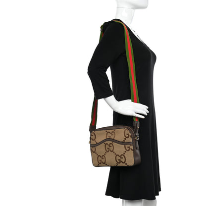 Gucci Monogram Jumbo GG Textured Dollar Calfskin Web Messenger Shoulder Bag Camel Ebony New Acero 2 of 10