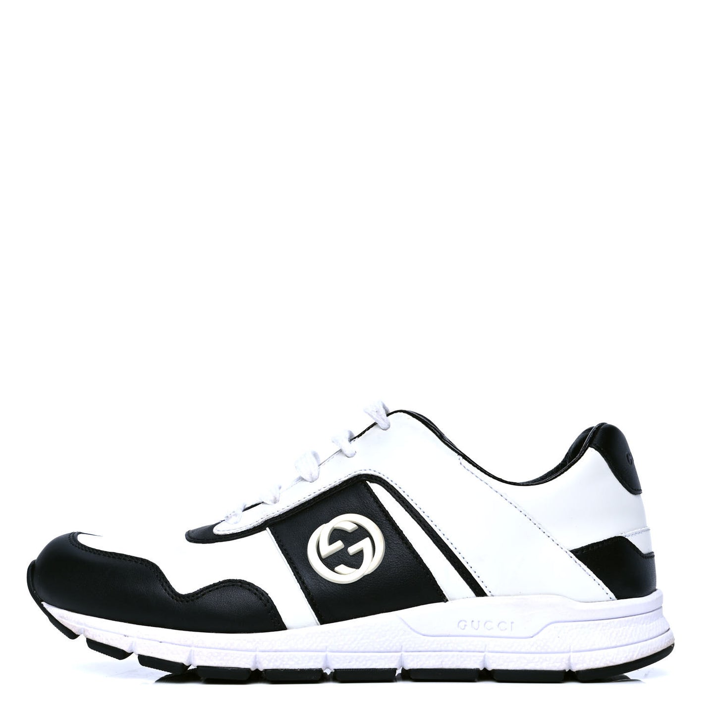 Calfskin Womens Interlocking G Sneakers 37.5 Black White
