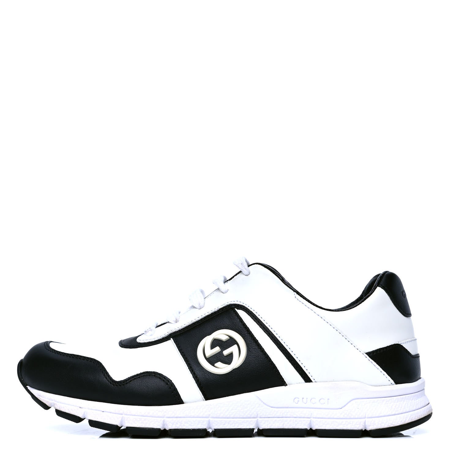 Gucci Calfskin Womens Interlocking G Sneakers 37.5 Black White 1 of 7