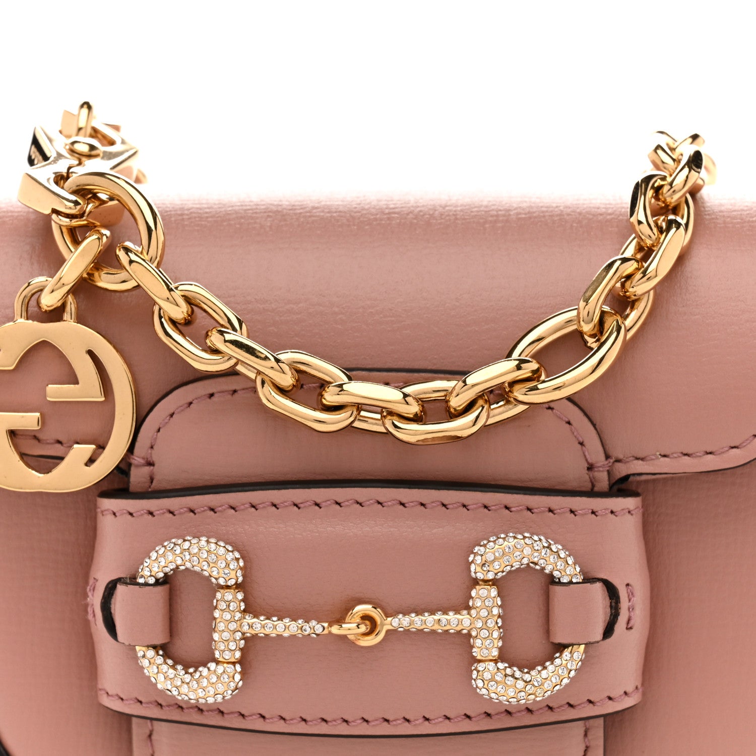 GUCCI ゴールド パーティーバッグ Gucci Azalea Calfskin Crystal GG Monogram Mini Horsebit 1955