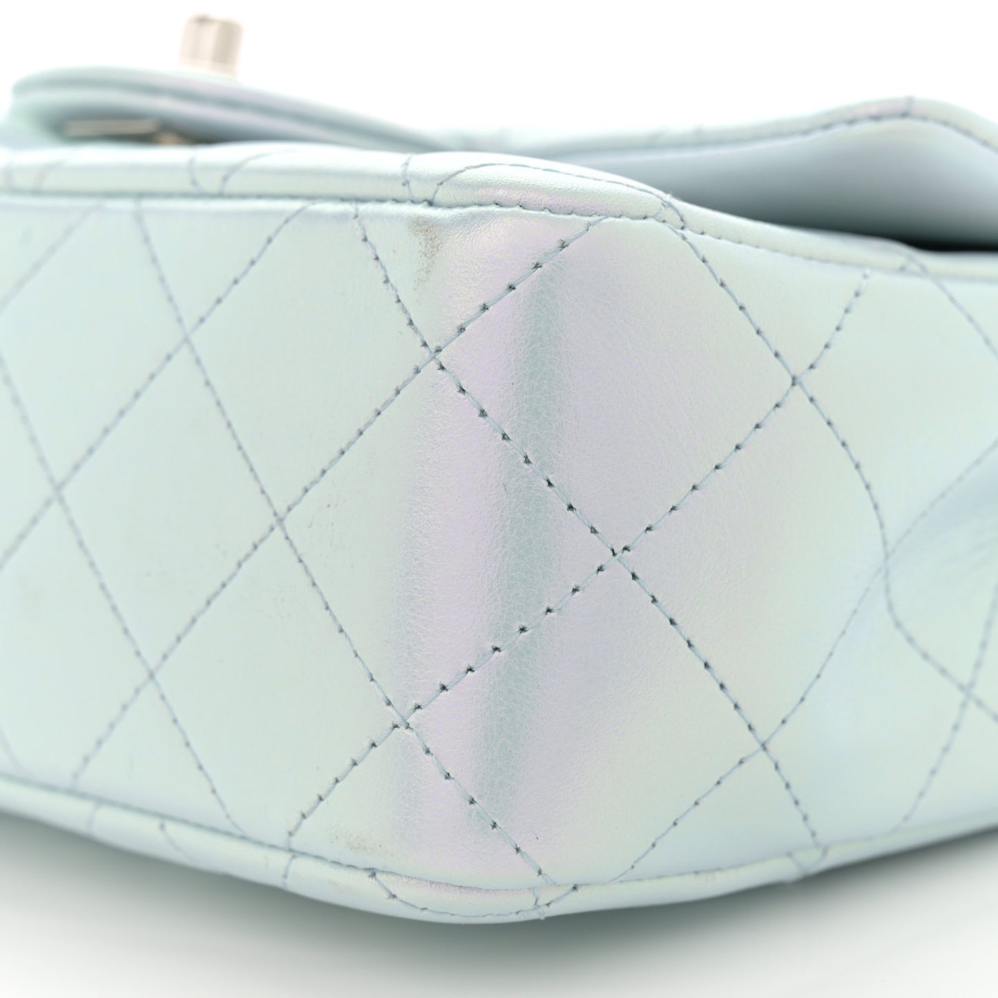 Iridescent Calfskin Quilted Mini Rectangular Flap Light Blue