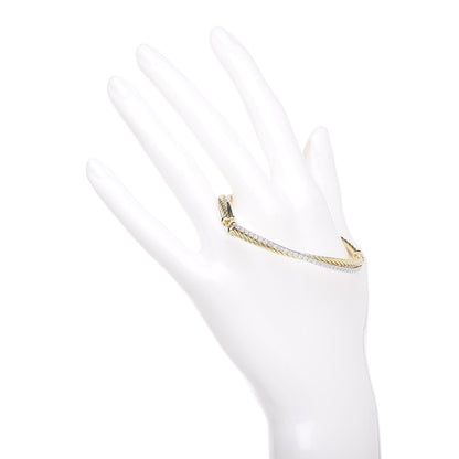 David Yurman 18K White Yellow Gold Diamond Crossover Bracelet 5 of 12