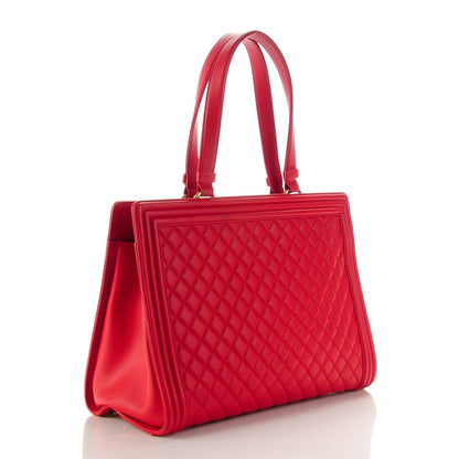 Chanel Lambskin Quilted Boy Shopping Tote Red 3 of 8