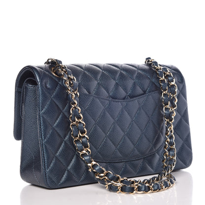 Chanel Metallic Caviar Quilted Medium Double Flap Dark Blue 4 of 9