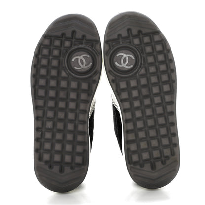 Chanel Suede Fabric Calfskin Womens CC Sneakers 35.5 Black White 5 of 12