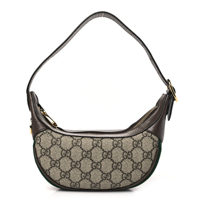 Gucci GG Supreme Monogram Textured Calfskin Web Mini Ophidia Half Moon Hobo Beige Ebony New Acero 1 of 10