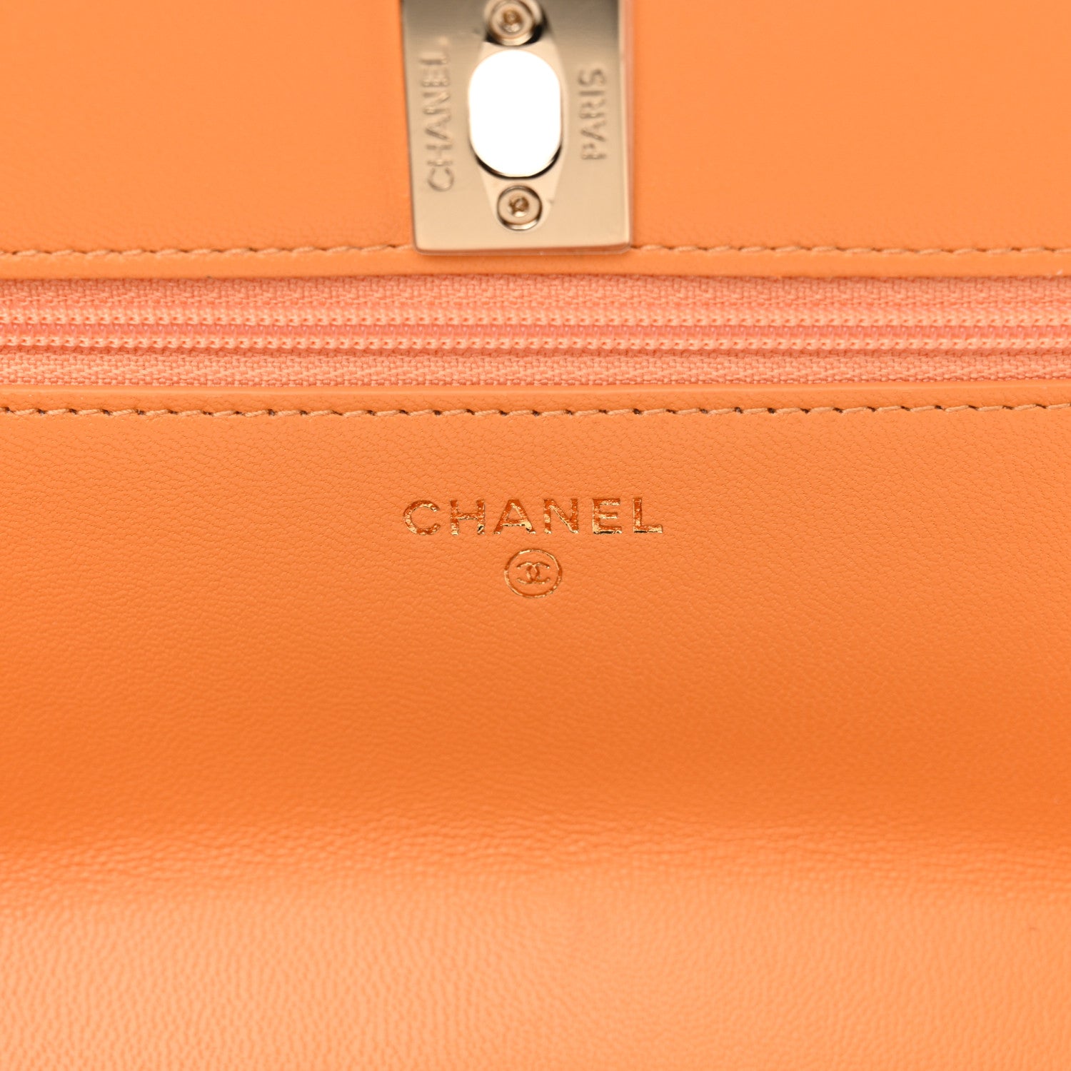 Chanel Lambskin Lacquered Quilted Trendy CC Wallet On Chain WOC Orange 7 of 13