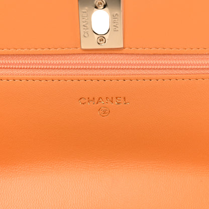 Chanel Lambskin Lacquered Quilted Trendy CC Wallet On Chain WOC Orange 7 of 13
