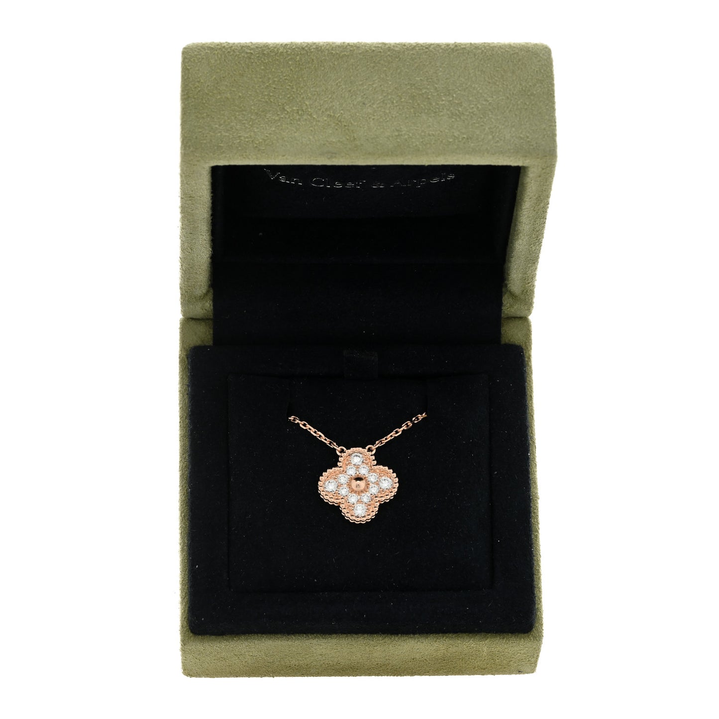 18K Rose Gold Diamond Vintage Alhambra Pendant Necklace
