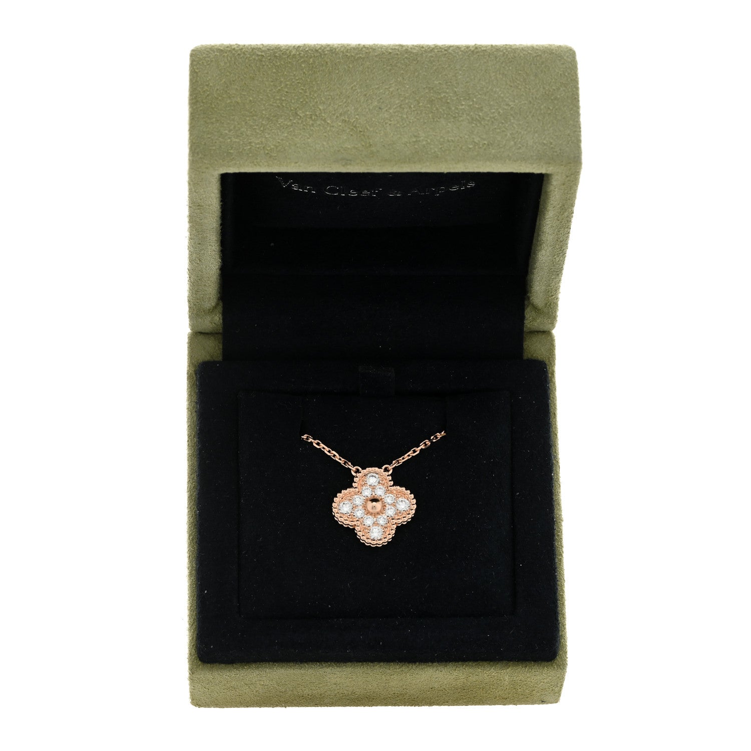 Van Cleef & Arpels 18K Rose Gold Diamond Vintage Alhambra Pendant Necklace 4 of 4