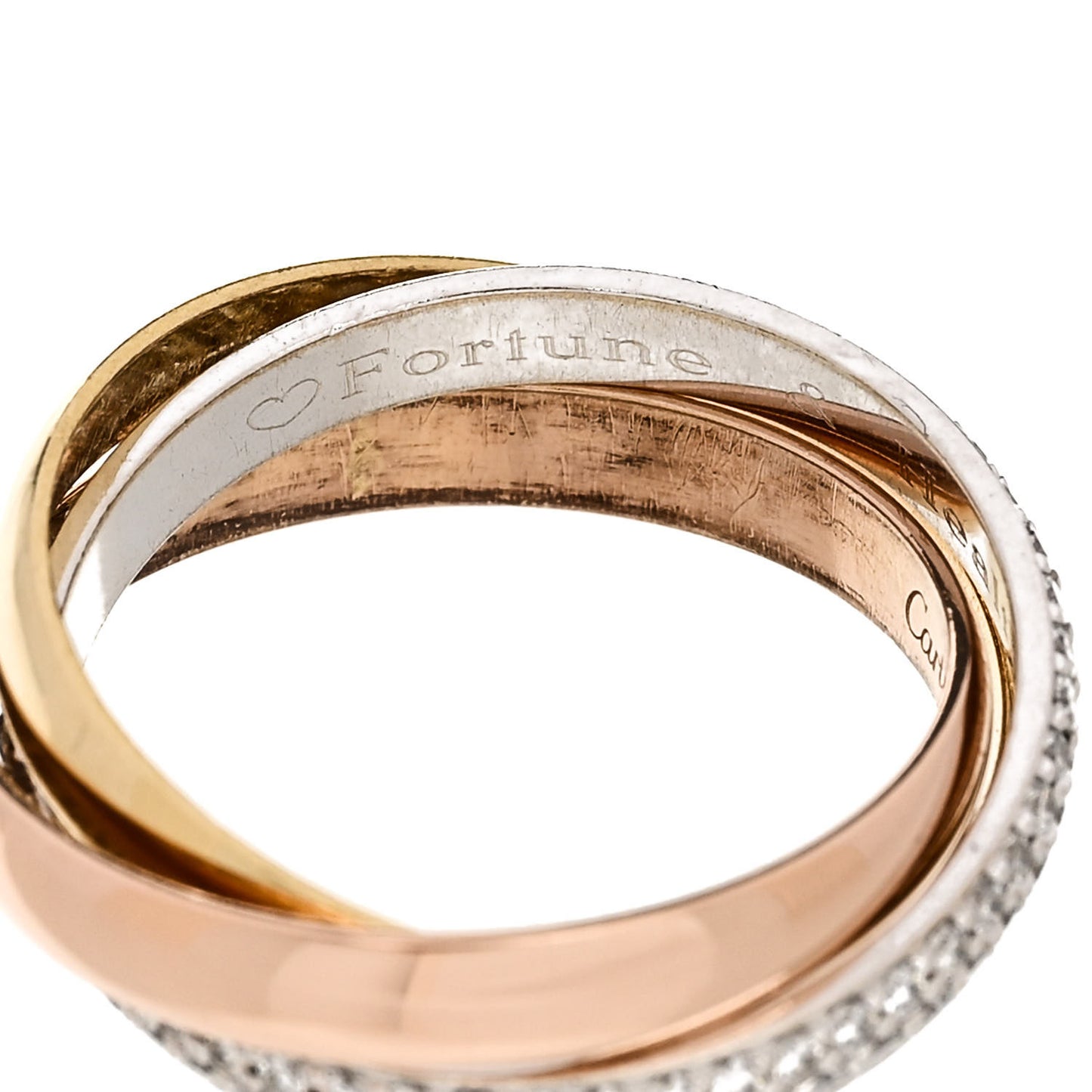 18K White Yellow Pink Gold Diamond Small Trinity Paved Ring 50 5.25