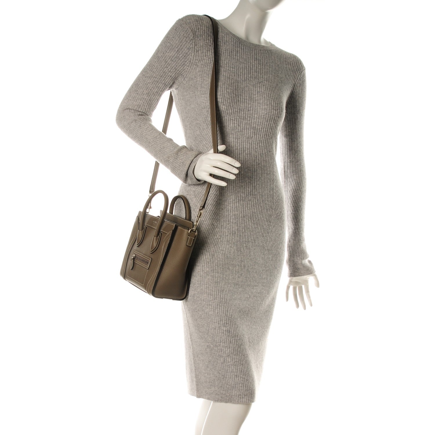 Celine Drummed Calfskin Nano Luggage Souris 2 of 8