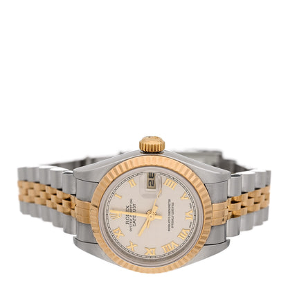 Rolex Stainless Steel 18K Yellow Gold 26mm Oyster Perpetual Datejust Watch White Pyramid Roman 79173 2 of 4