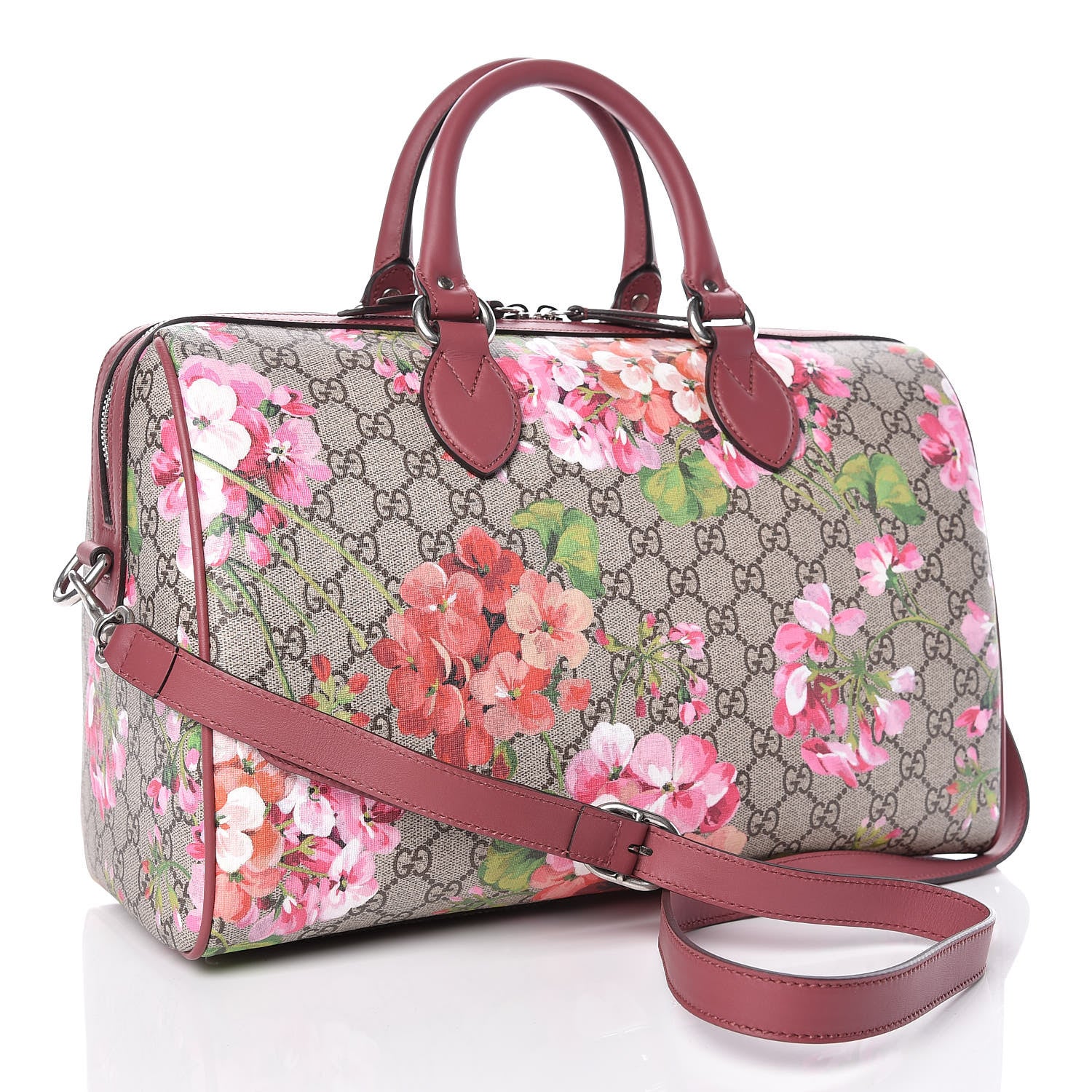 Gucci GG Supreme Monogram Blooms Medium Boston Beige Multicolor Dry Rose 3 of 9