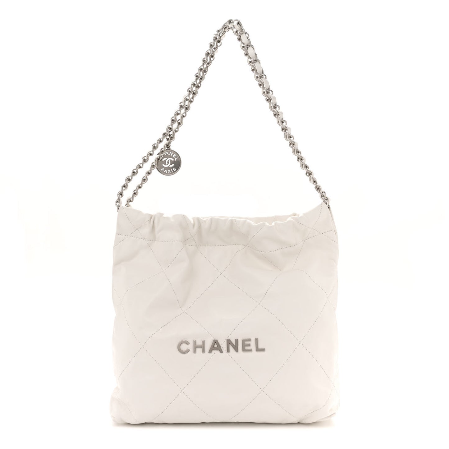 Shiny Calfskin Quilted Small Chanel 22 White