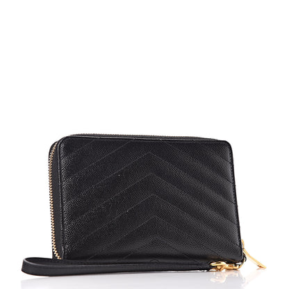 Saint Laurent Grain De Poudre Matelasse Chevron Monogram Phone Wallet Black 3 of 8