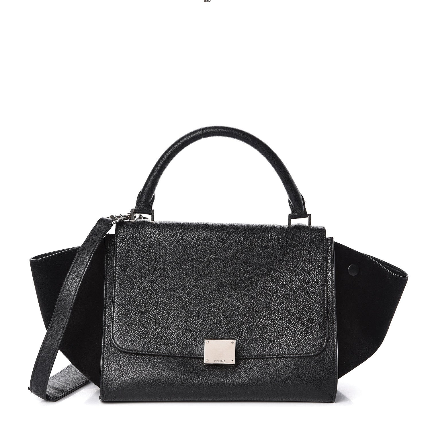 Celine Drummed Calfskin Suede Small Trapeze Black 1 of 9