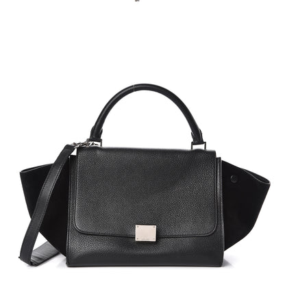 Celine Drummed Calfskin Suede Small Trapeze Black 1 of 9