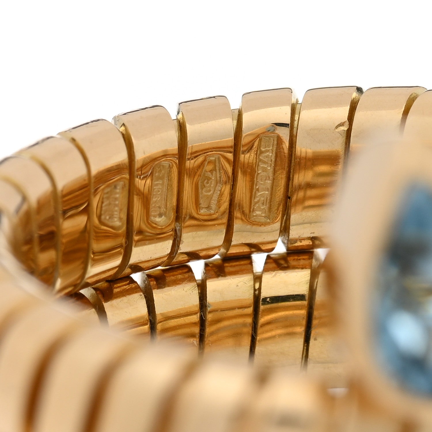 Bulgari 18K Yellow Gold Blue Topaz Tubogas Ring 53 6.5 4 of 4