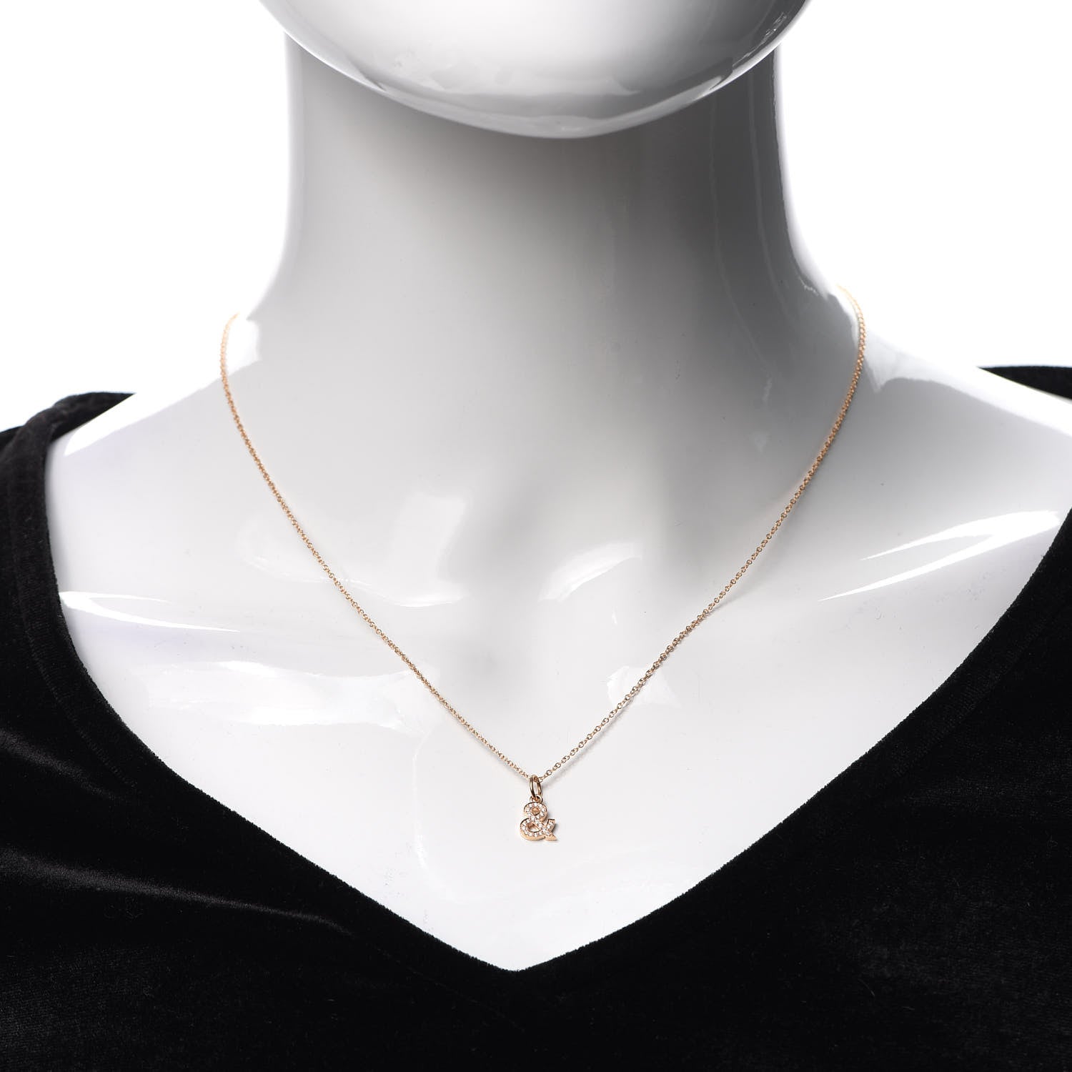 Tiffany 18K Rose Gold Diamond Medium Ampersand Pendant Necklace 2 of 6