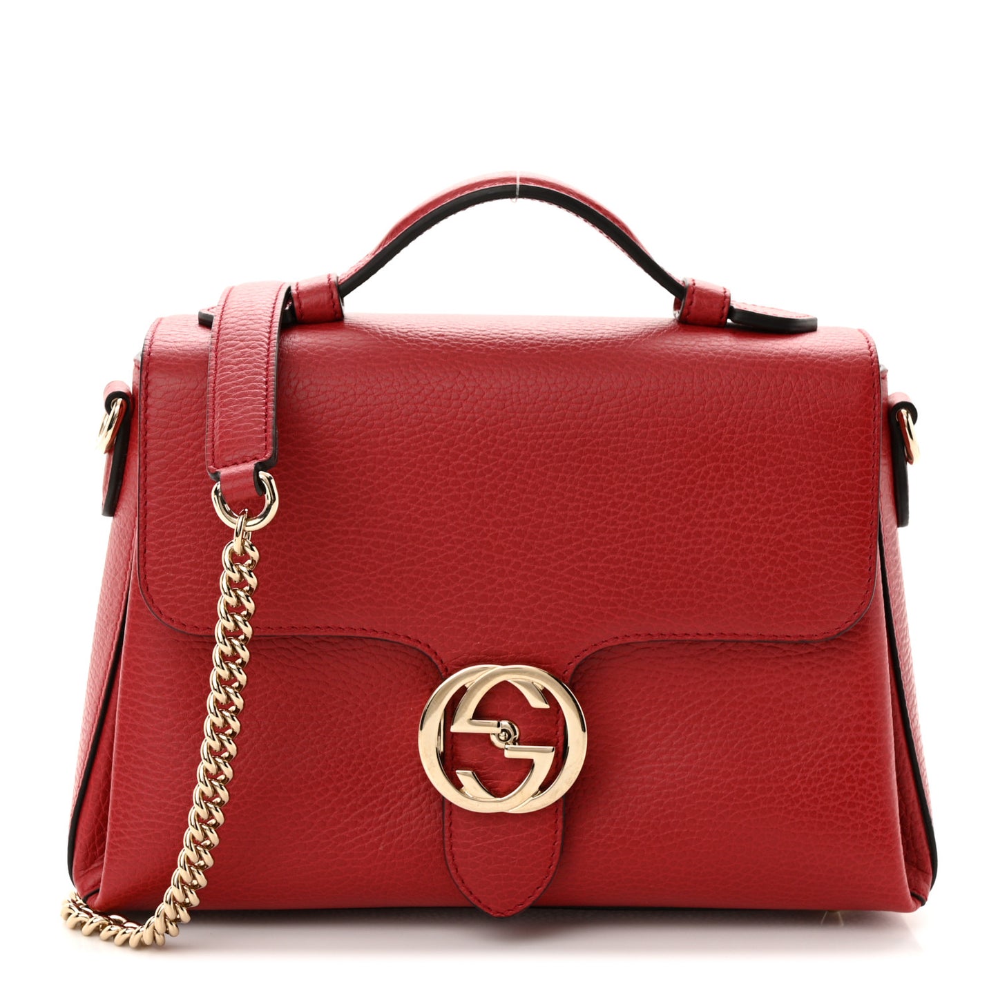 Dollar Calfskin Interlocking G Top Handle Shoulder Bag Red