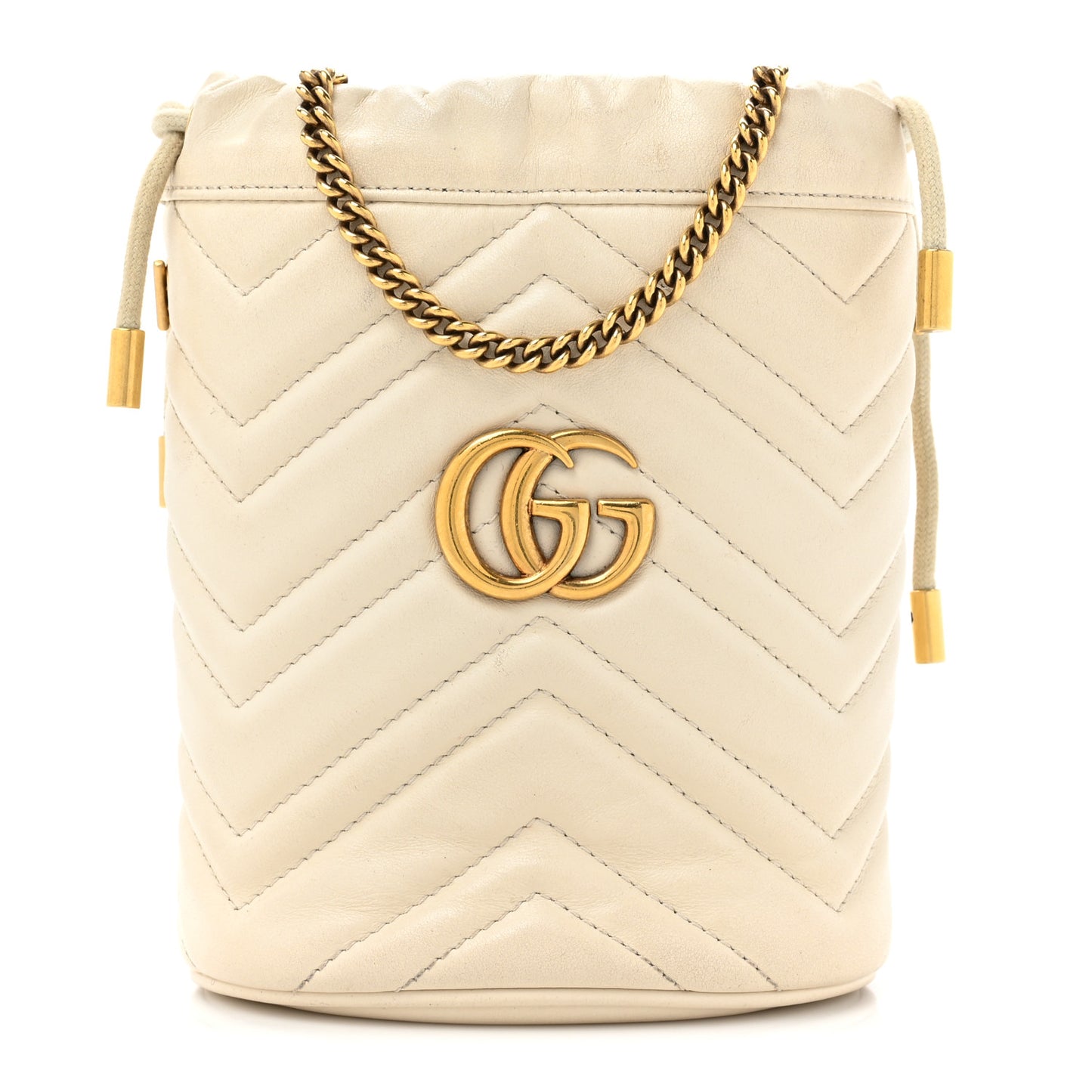 Calfskin Matelasse Mini GG Marmont 2.0 Bucket Bag White