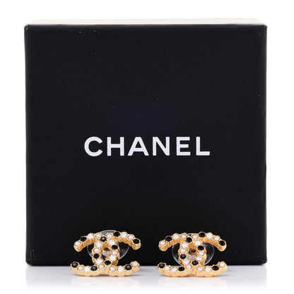 Chanel Resin Pearl Crystal CC Earrings Gold Black 5 of 5