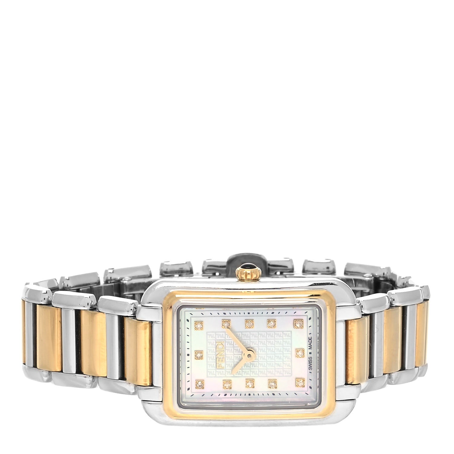 Fendi Stainless Steel Diamond Mother of Pearl 20mm Classico Rectangle Quartz Watch 2 of 4