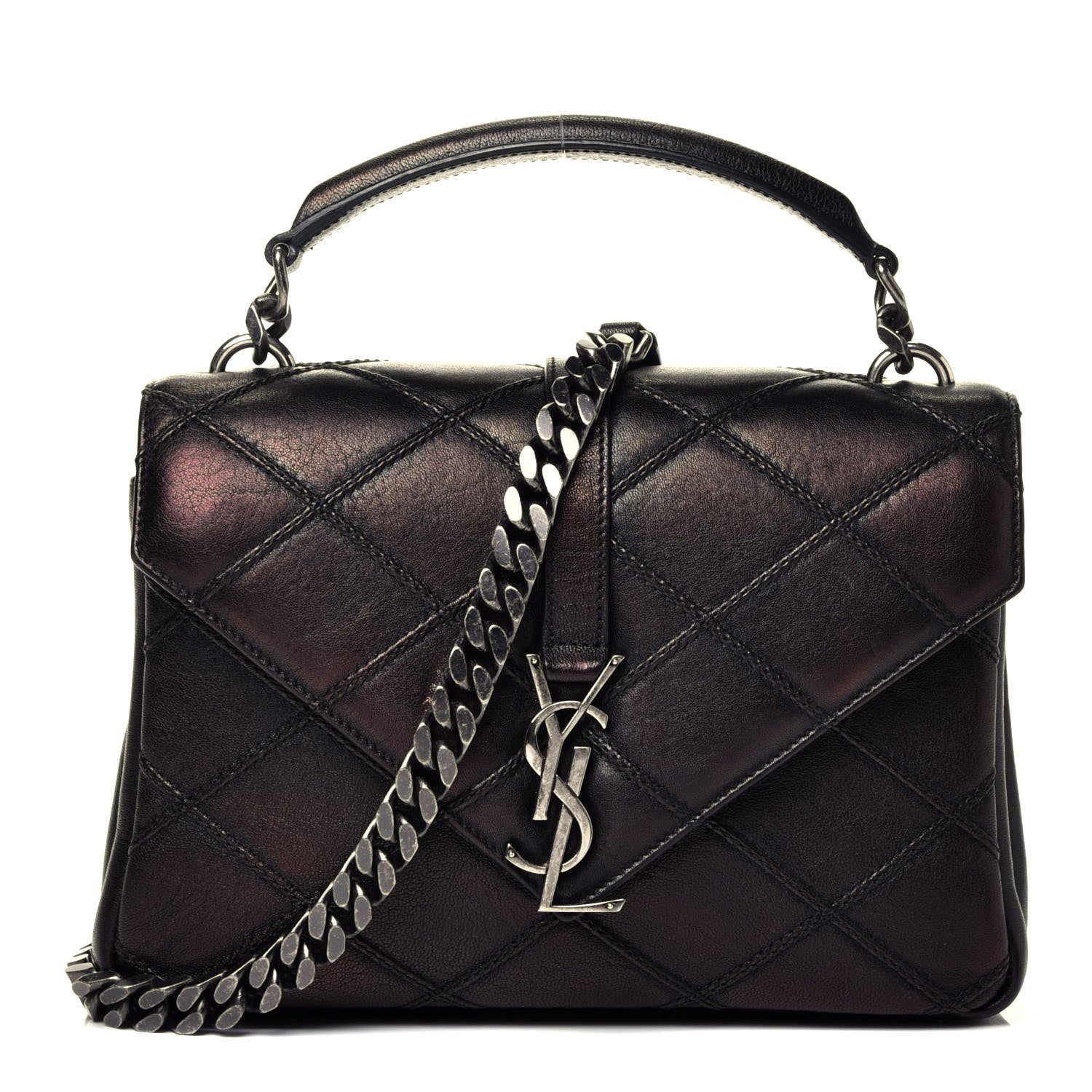 Saint Laurent Calfskin Matelasse Diamond Quilted Monogram Medium College Bag Black 1 of 10