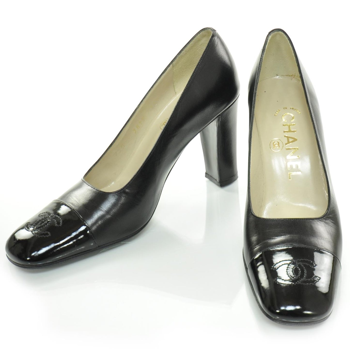 Leather Cap Toe Heels 35.5 Black