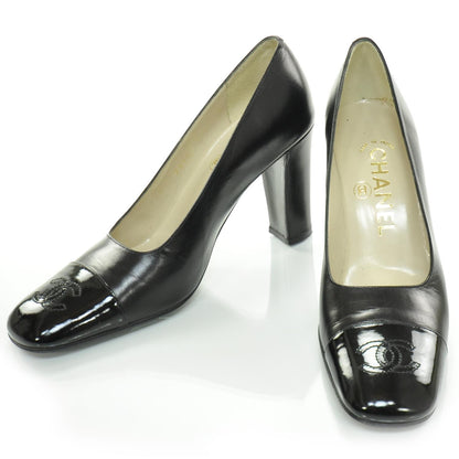 Chanel Leather Cap Toe Heels 35.5 Black 1 of 7
