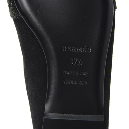 Hermes Suede Goatskin Crystal Roxane Mules 37.5 Black 8 of 9