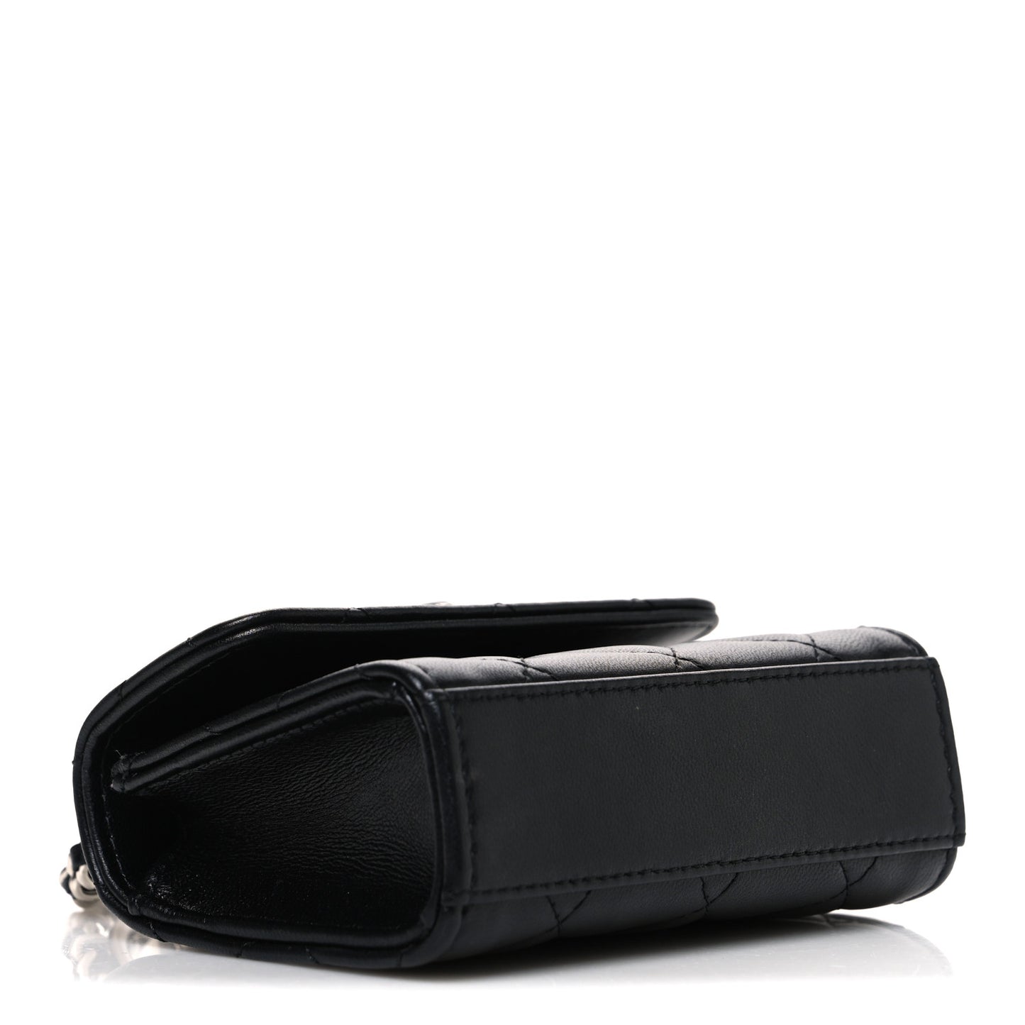 Lambskin Quilted Mini Metal Top Handle Flap Clutch With Chain  Black