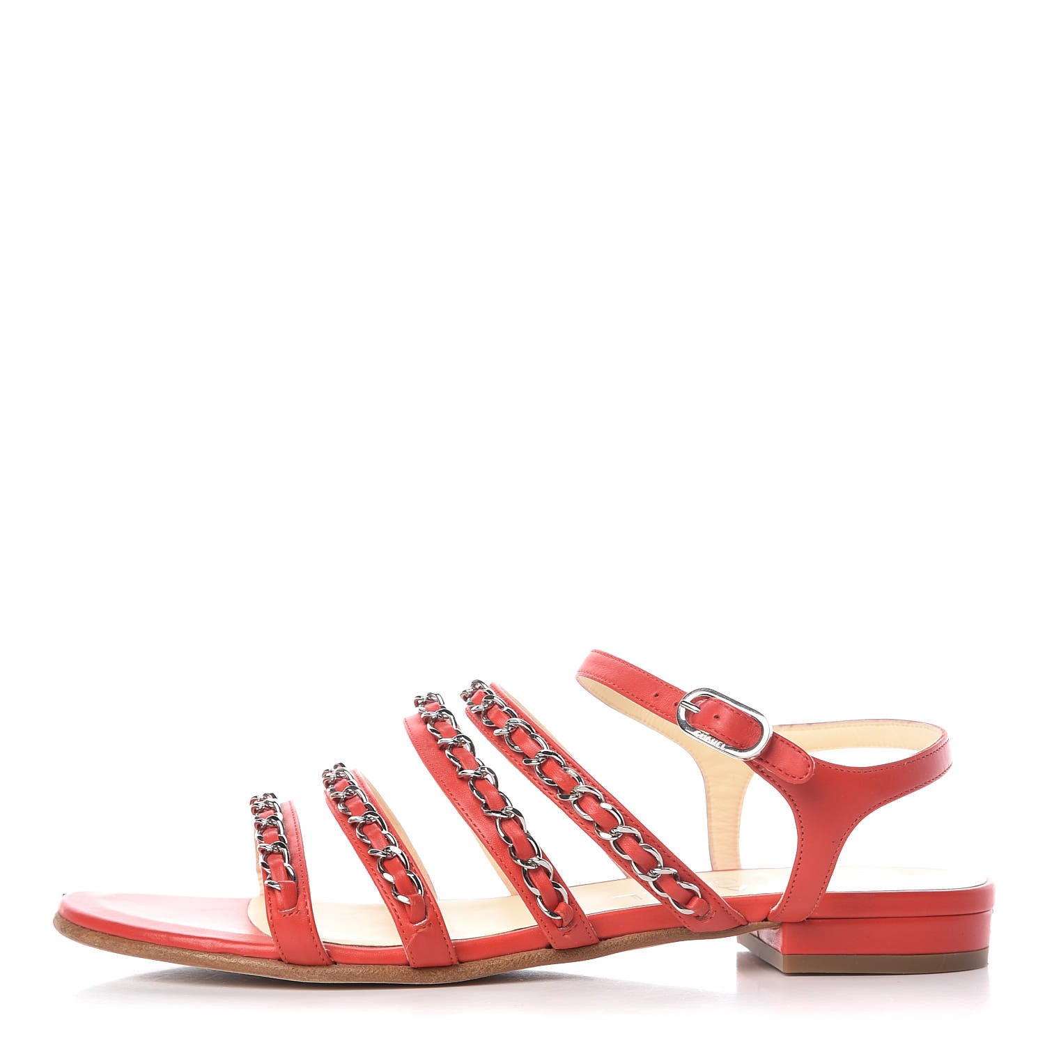 Chanel Lambskin Chain Flat Sandals 36 Red 1 of 18