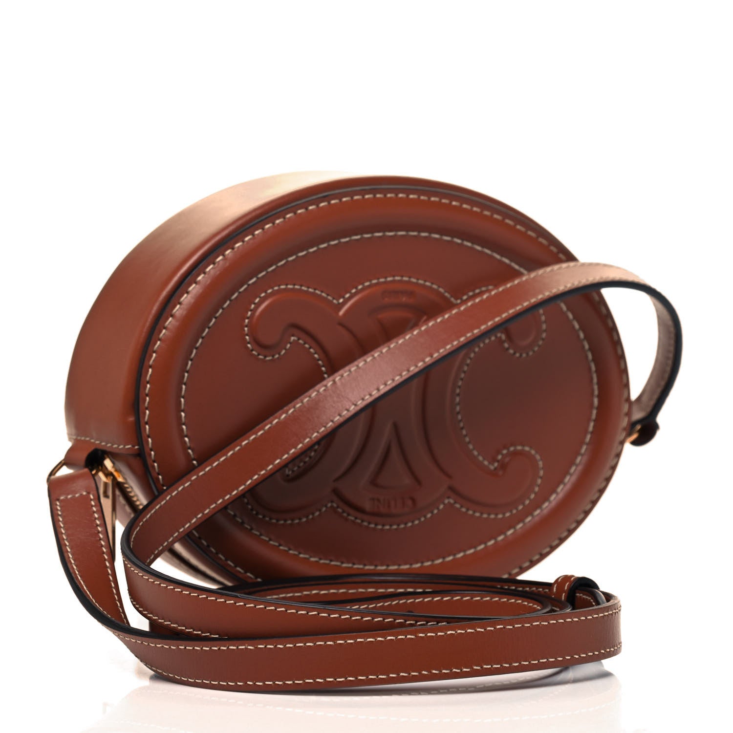 Celine Smooth Calfskin Cuir Small Triomphe Oval Crossbody Purse Tan 3 of 7