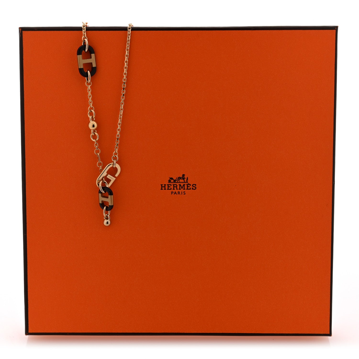 Hermes Lacquered Horn Permabrass Sur Mer Necklace Small Model Gold Black 10 of 12