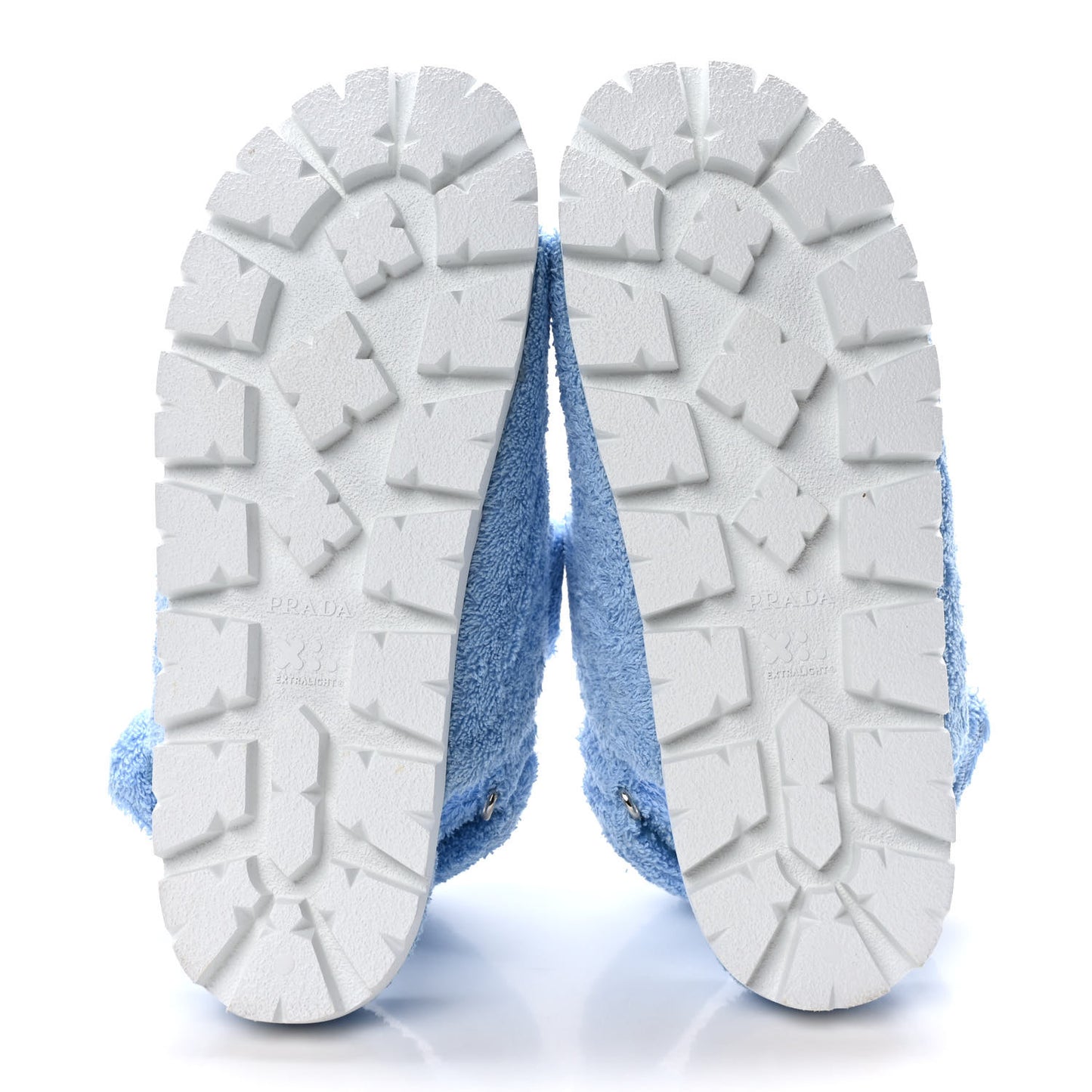 Terry Cloth Metal Triangle Logo Double Strap Slingback Lug Sole 20mm Sandals 41 Celeste