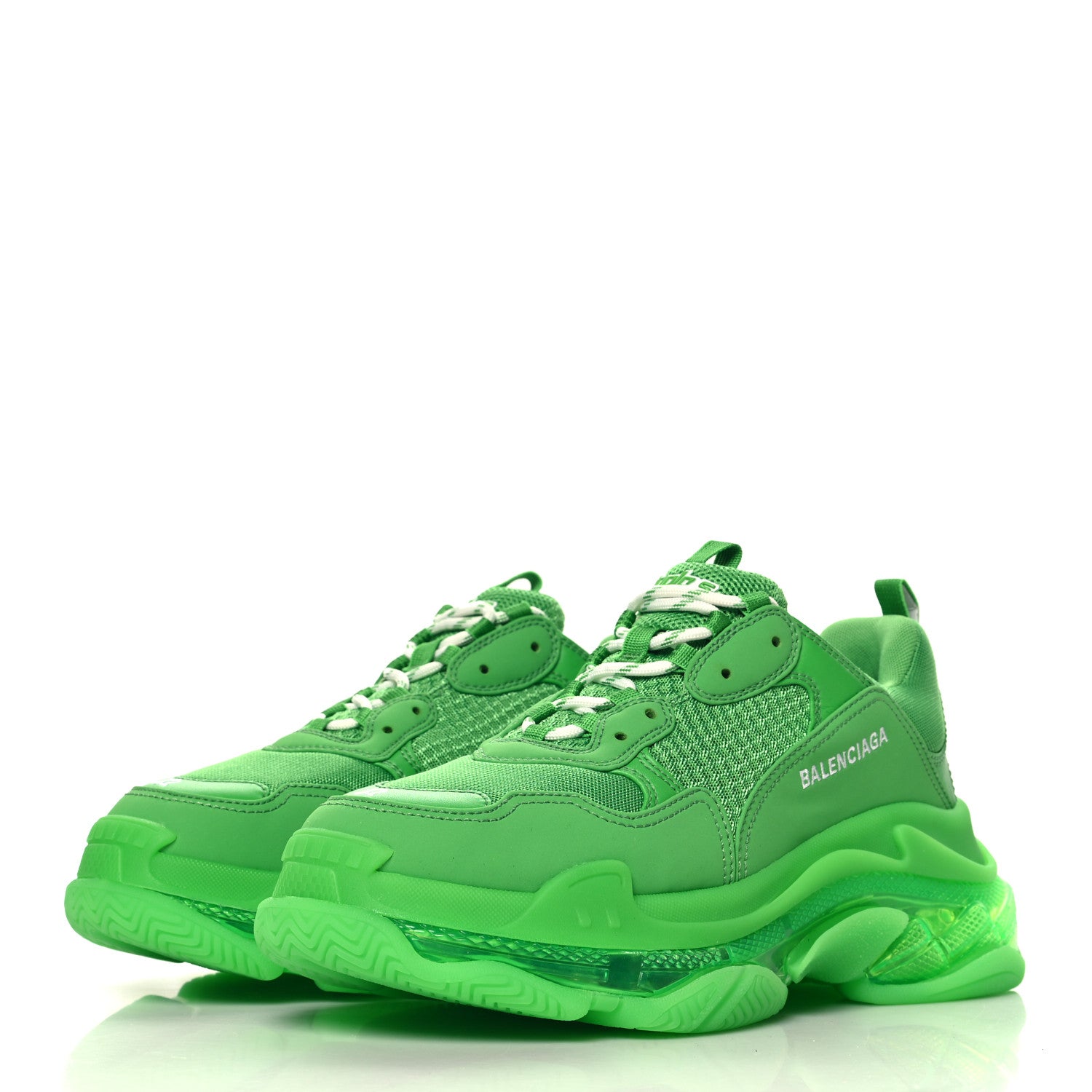Balenciaga Fabric Mesh Clear Sole Mens Triple S Sneakers 42 Green 4 of 8