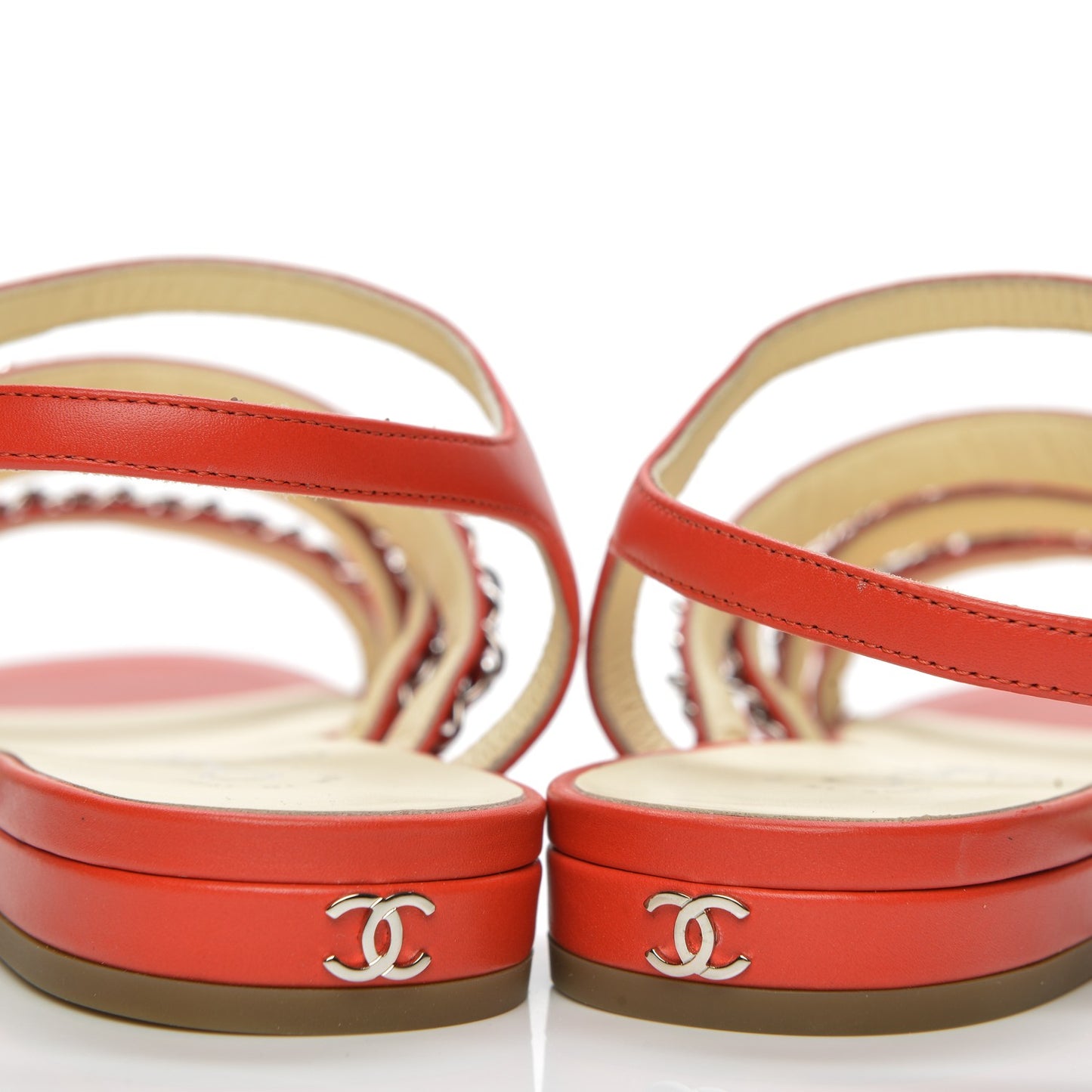 Calfskin Chain Flat Sandals 35 Red
