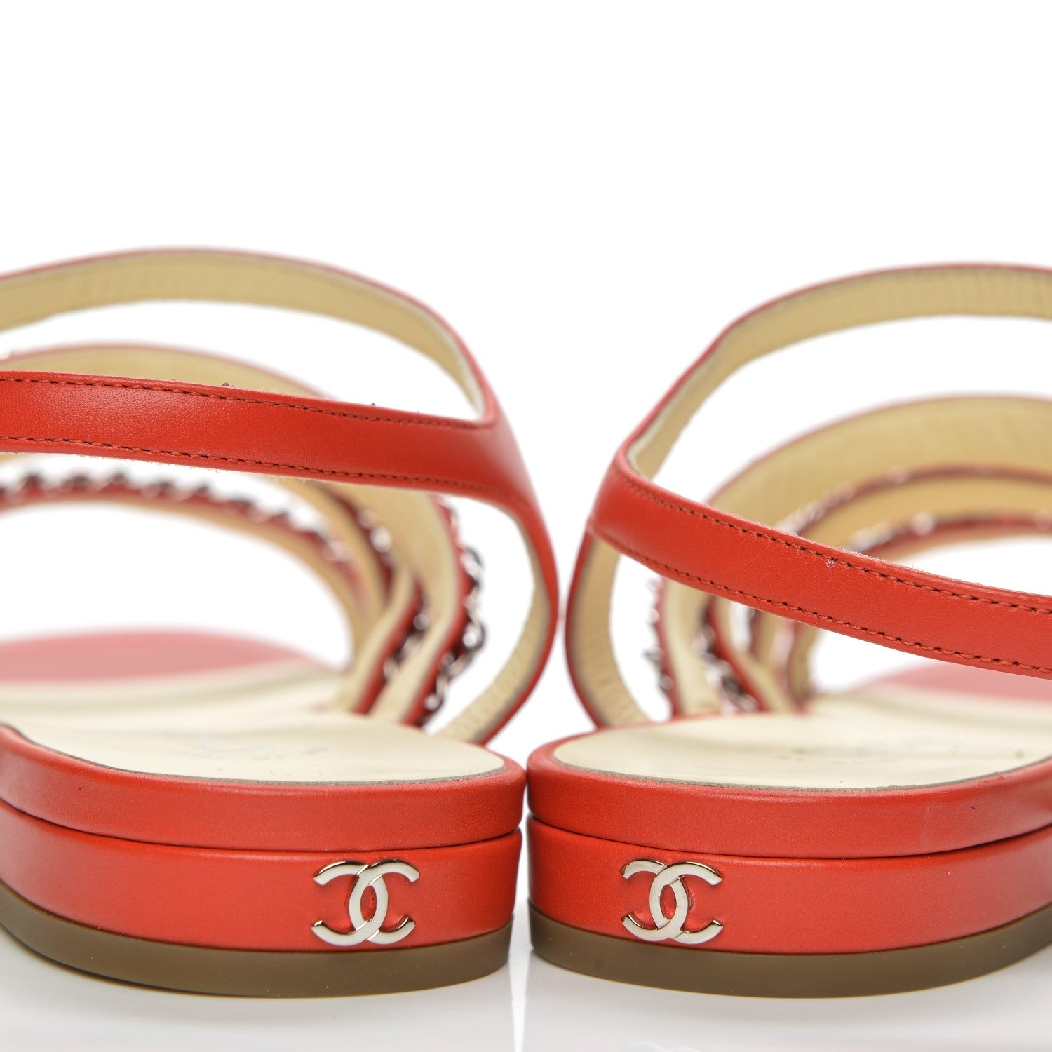 Chanel Calfskin Chain Flat Sandals 35 Red 8 of 8