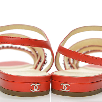 Chanel Calfskin Chain Flat Sandals 35 Red 8 of 8