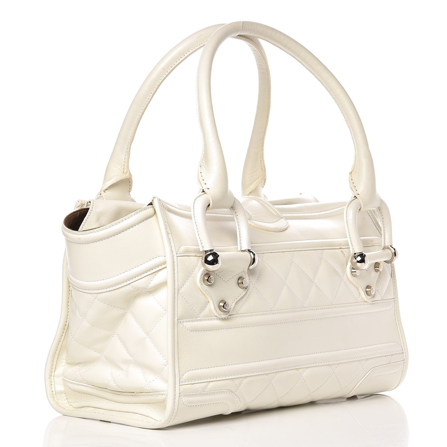 Burberry Leather Quilted Large Manor Tote White 3 of 17