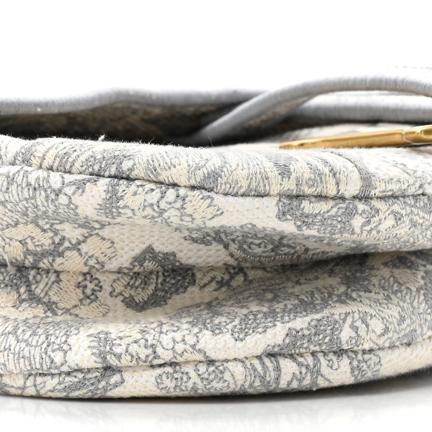 Canvas Embroidered Toile de Jouy Saddle Bag Gray