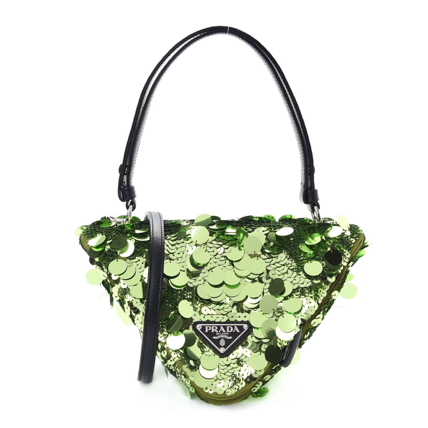 Prada Paillettes Vitello Triangle Crossbody Lime 898267